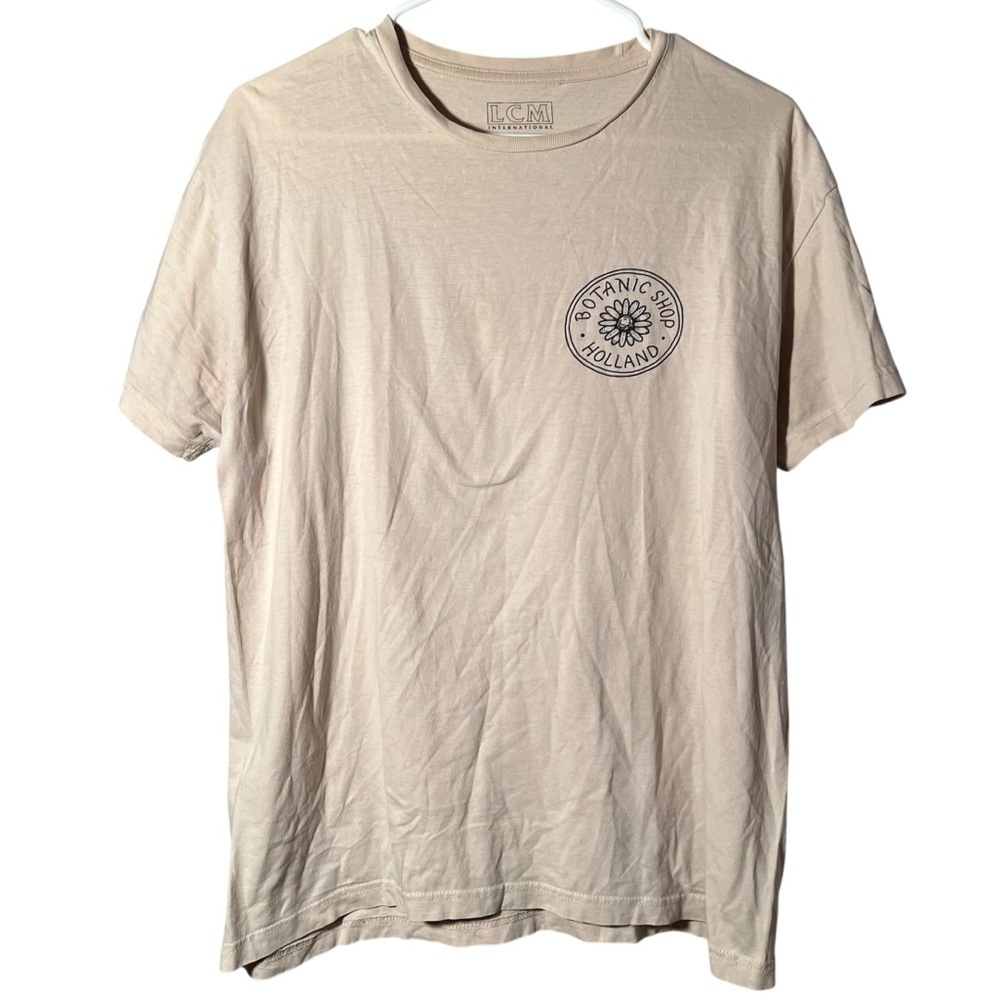 LCM International Unisex Sz Large T-Shirt Botanic Shop Holland Beige Gray Cotton